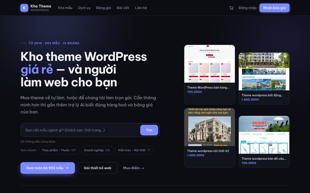 Ảnh trang Kho Theme WordPress