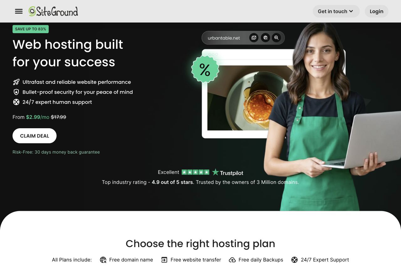 SiteGround — bước 1: Chọn gói