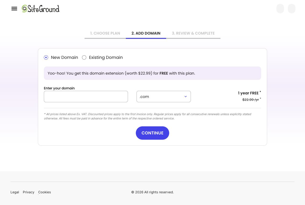 SiteGround — bước 2: Thêm tên miền