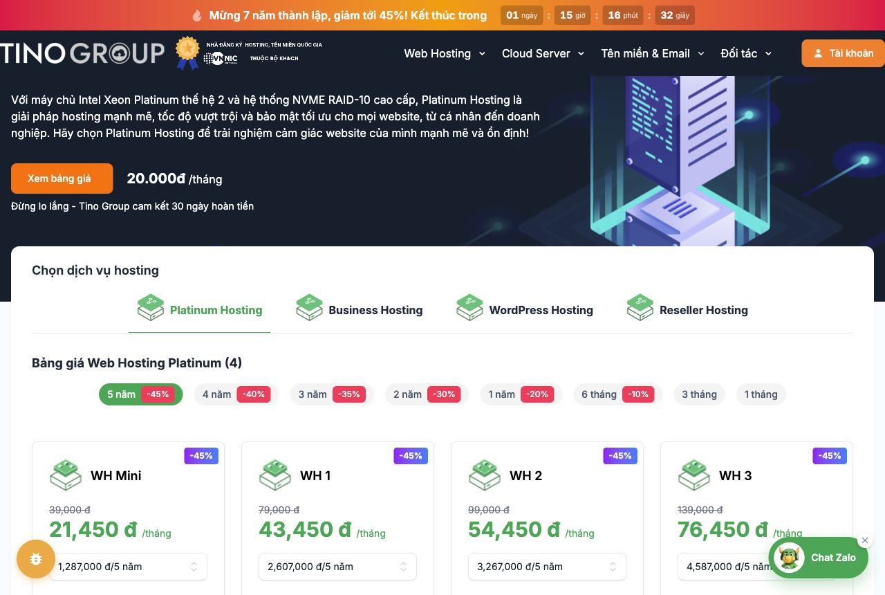 Tino Group — bước 1: Chọn chu kỳ trước khi chọn gói