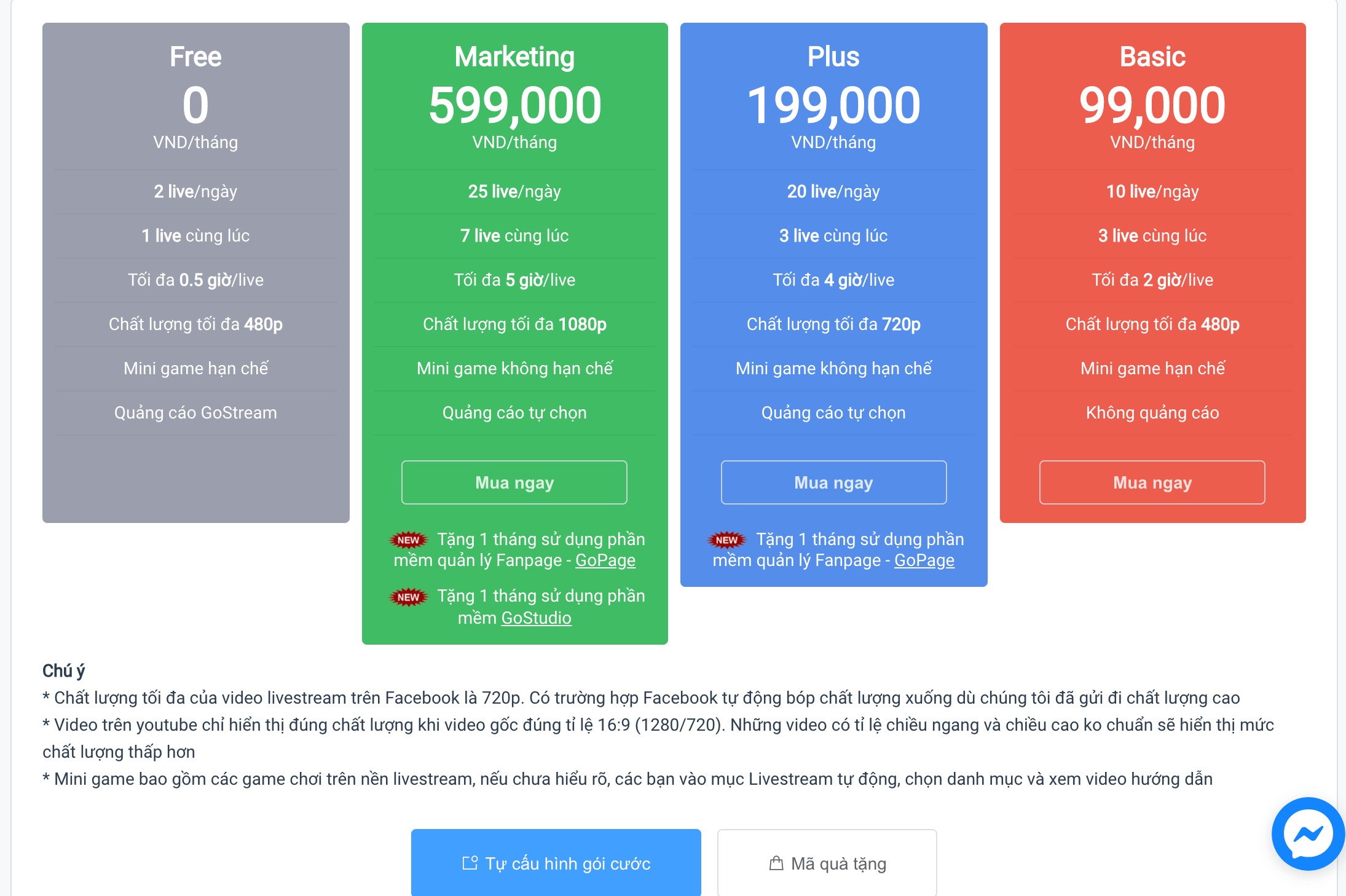 Giá dịch vụ Gostream