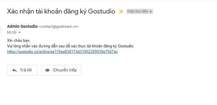 Hình ảnh mail xác thực tài khoản Gostudio