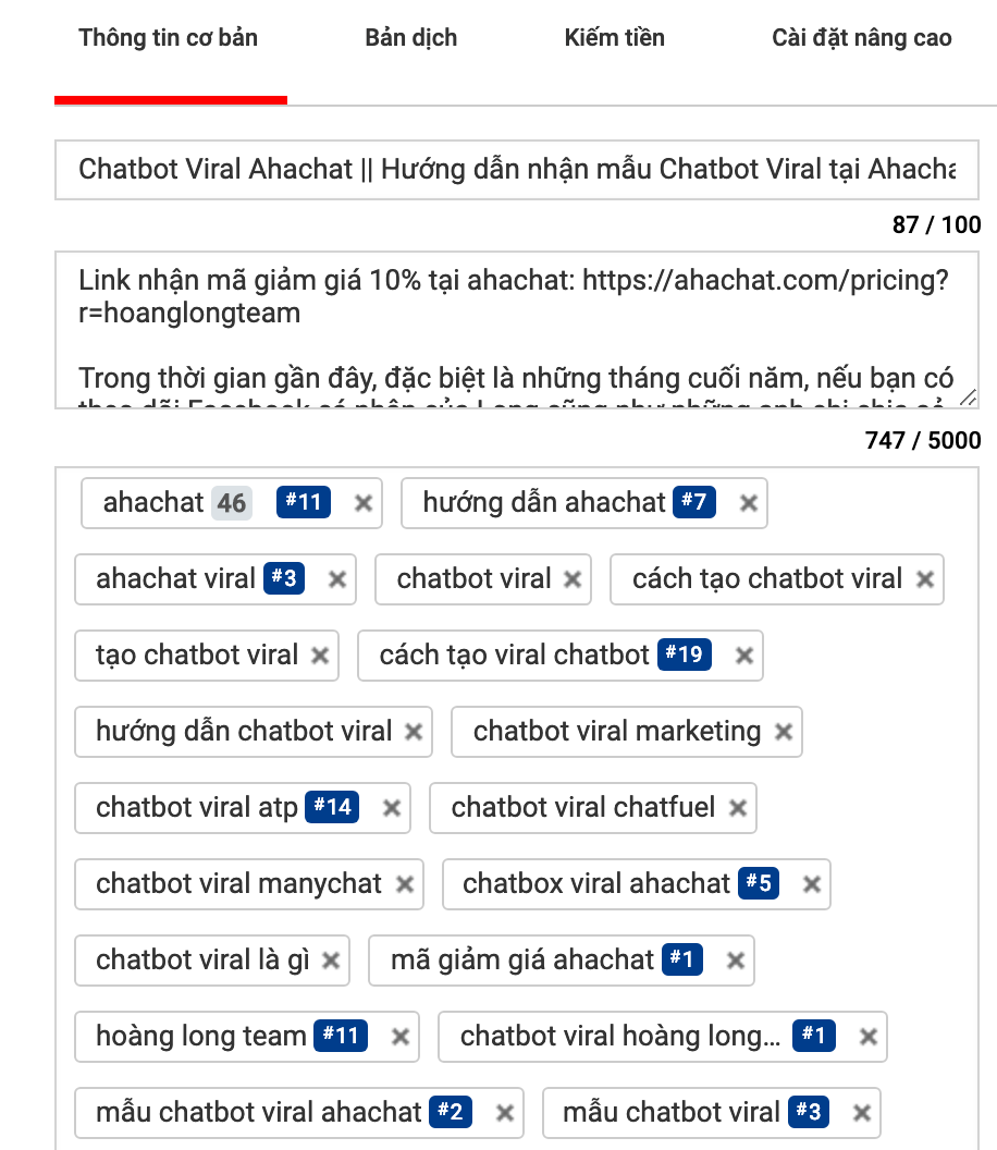 Thẻ tag video Youtube