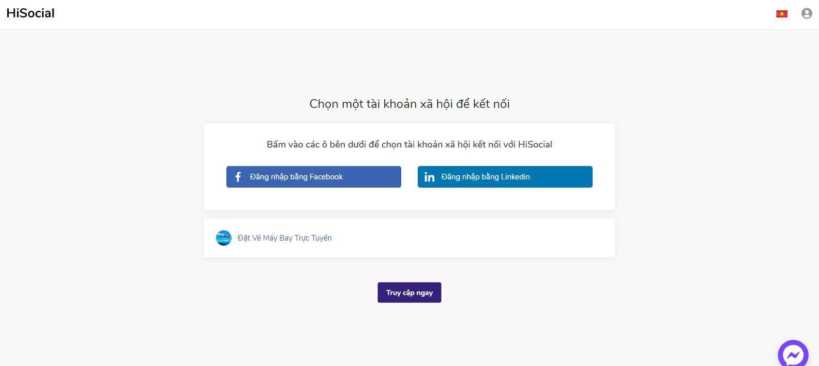 Hình ảnh đã kết nối Fanpage Facebook với HiSocial