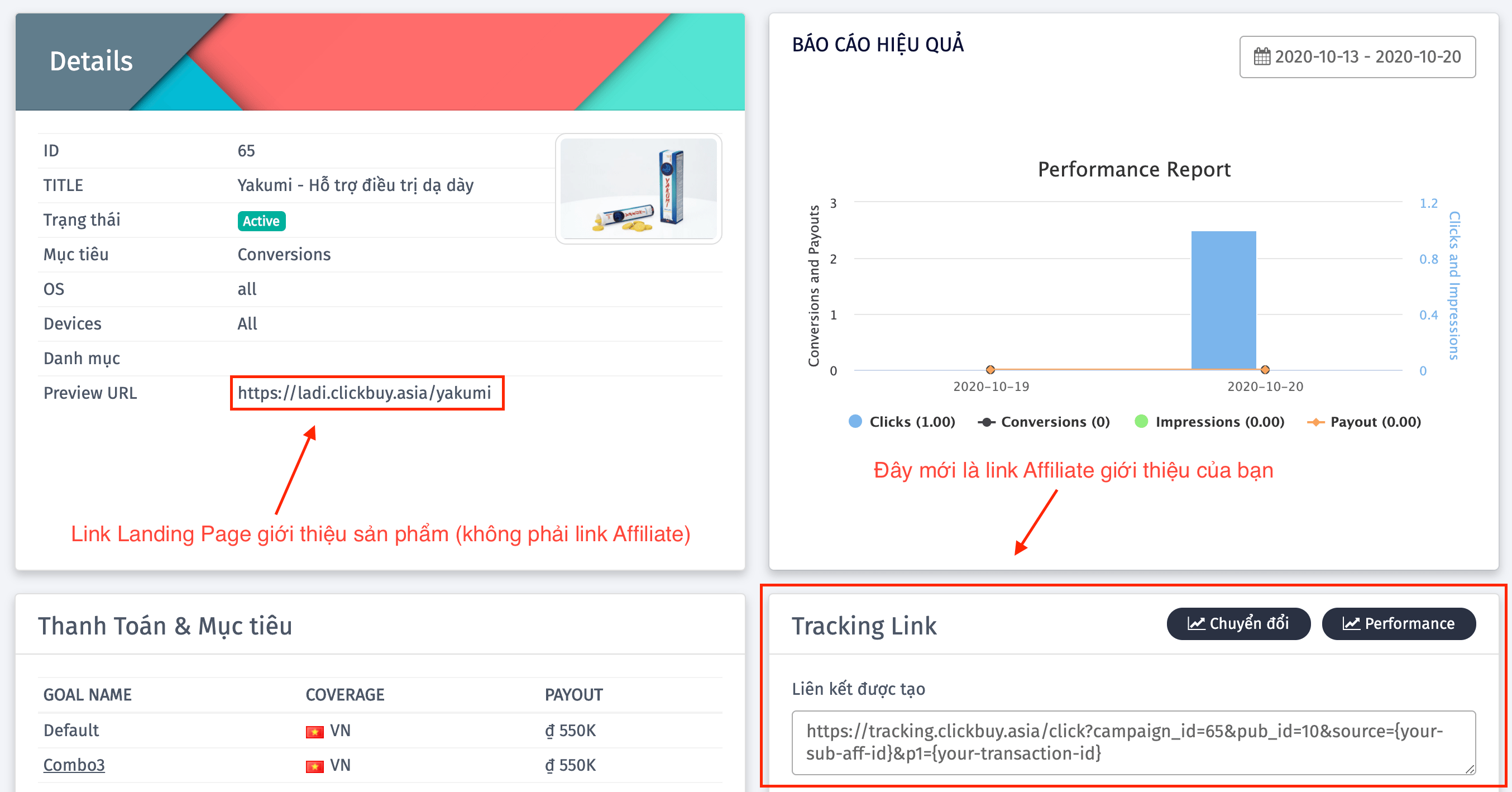 Tạo link Affiliate tại Dinos