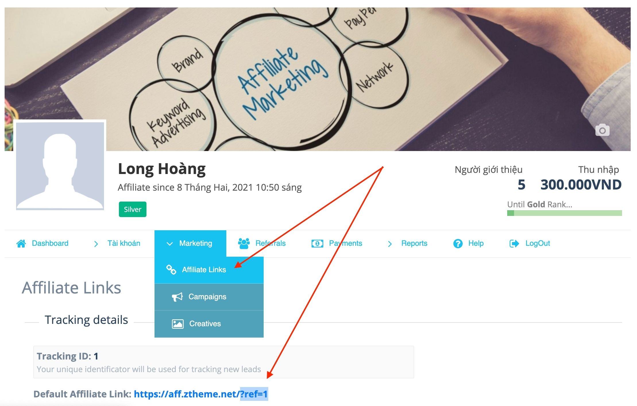 Lấy link Affiliate ZTheme