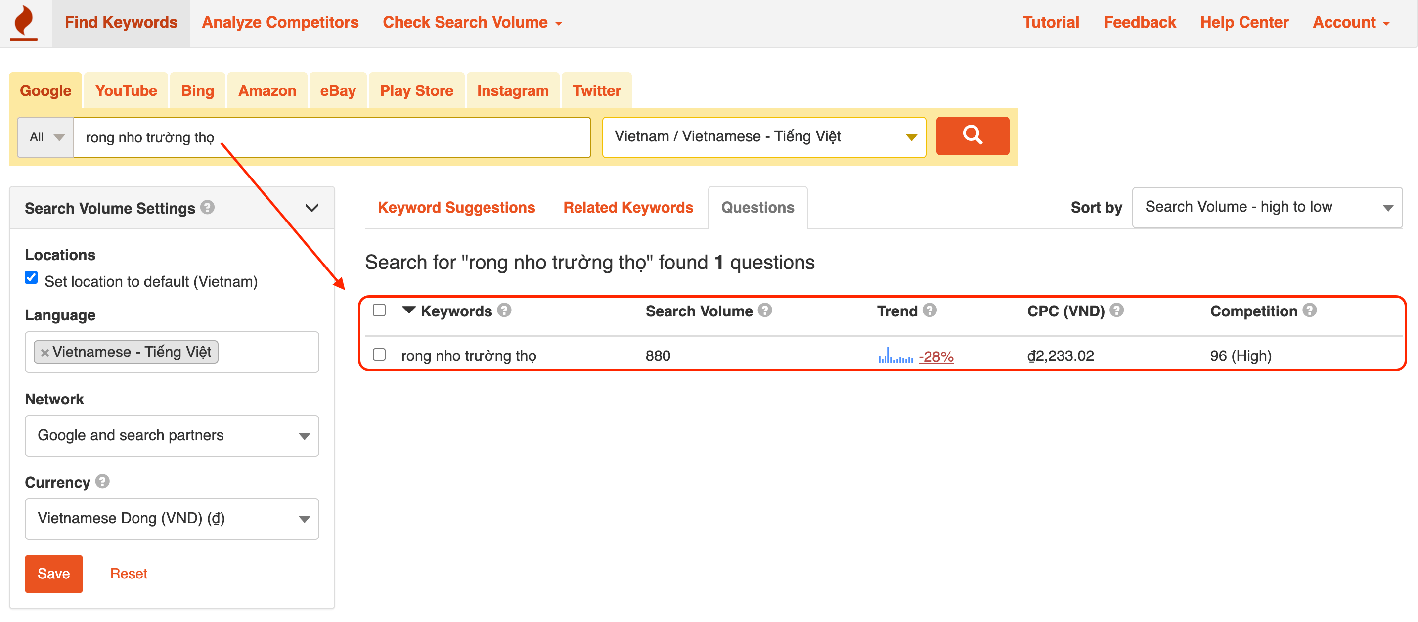 Nghiên cứu từ khoá bằng Keywordtool.io