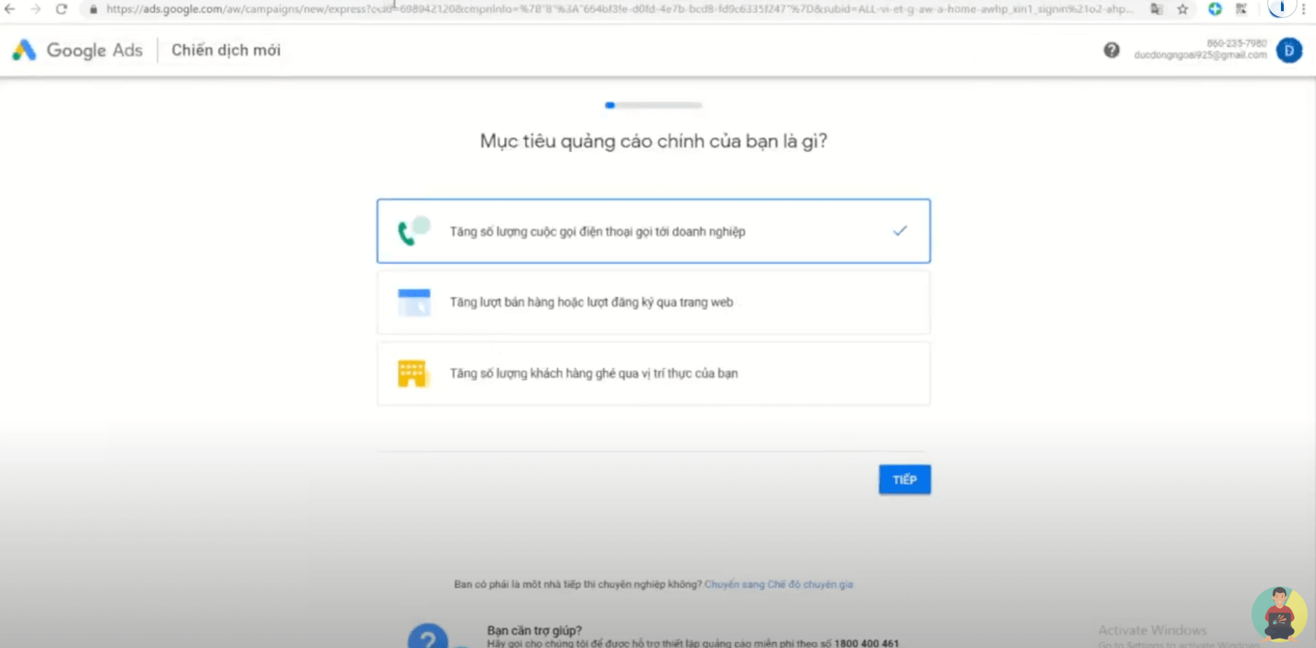 Chọn tăng lượt bán hàng hoặc lượt đăng ký qua trang web