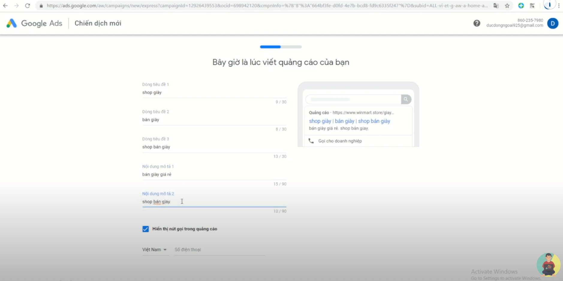 Nội dung quảng cáo Google Ads
