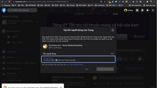 Bạn không thể đổi tên người dùng nếu fanpage không đủ 25 like