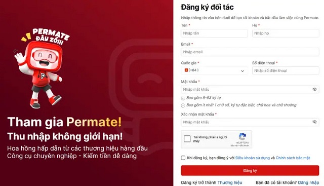 Trong bước đầu tiên, bạn cần tạo tài khoản đối tác trên Permate 