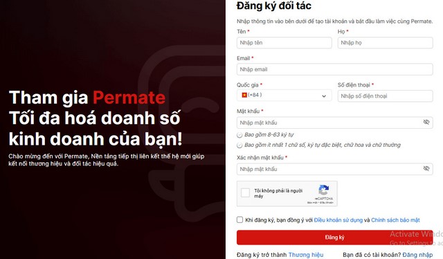Cung cấp thông tin cơ bản để đăng ký tài khoản đối tác Permate 