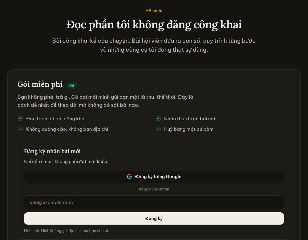 Trang gói hội viên với gói miễn phí đứng riêng trước ba gói trả phí