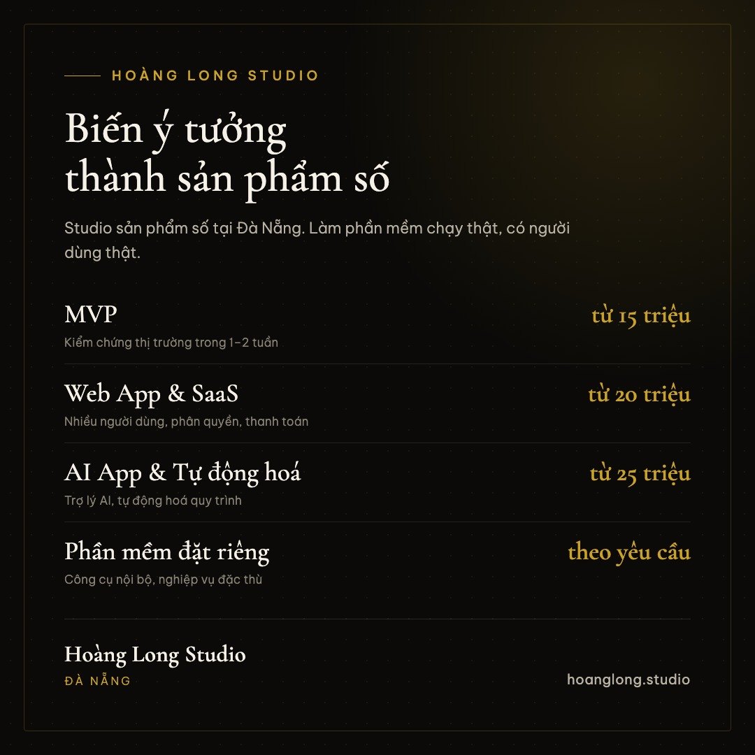 Bảng giá bốn nhóm dịch vụ của Hoàng Long Studio