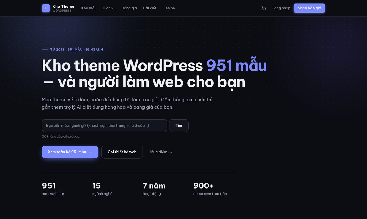 Trang chủ Kho Theme WordPress với 951 mẫu website cho 15 ngành nghề