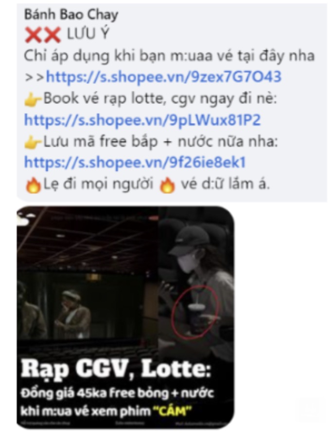 Ví dụ hợp lệ Shopee đưa ra: nói về vé xem phim, link ra đúng vé xem phim