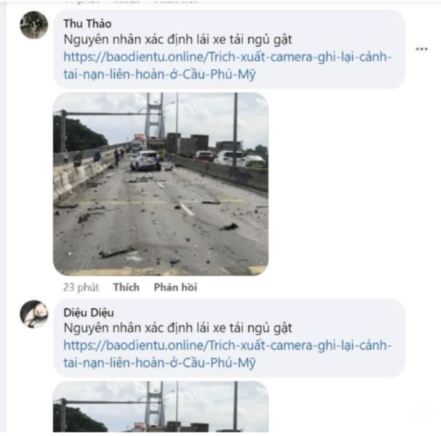 Ví dụ vi phạm Shopee đưa ra: bình luận lợi dụng vụ tai nạn cầu Phú Mỹ để bẫy link