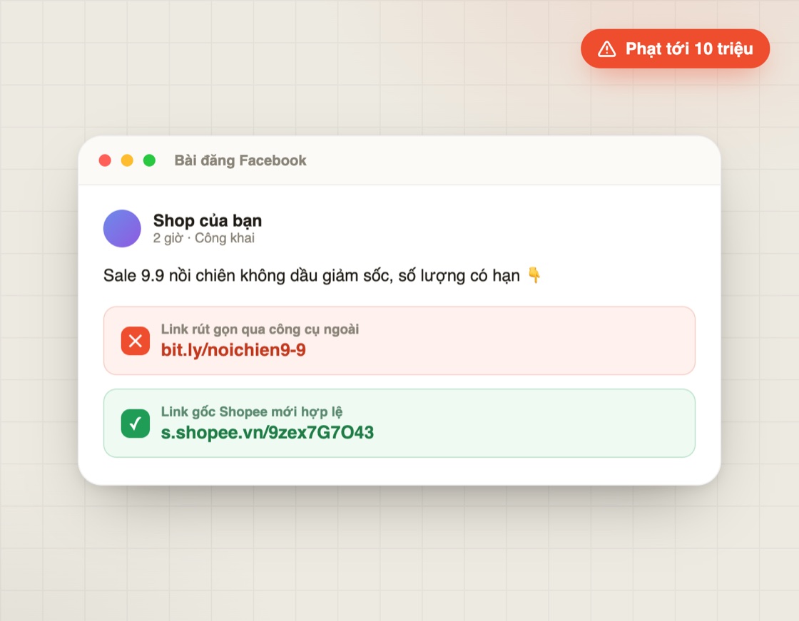 Bài đăng dùng link bit.ly bị đánh dấu sai, link gốc s.shopee.vn mới hợp lệ