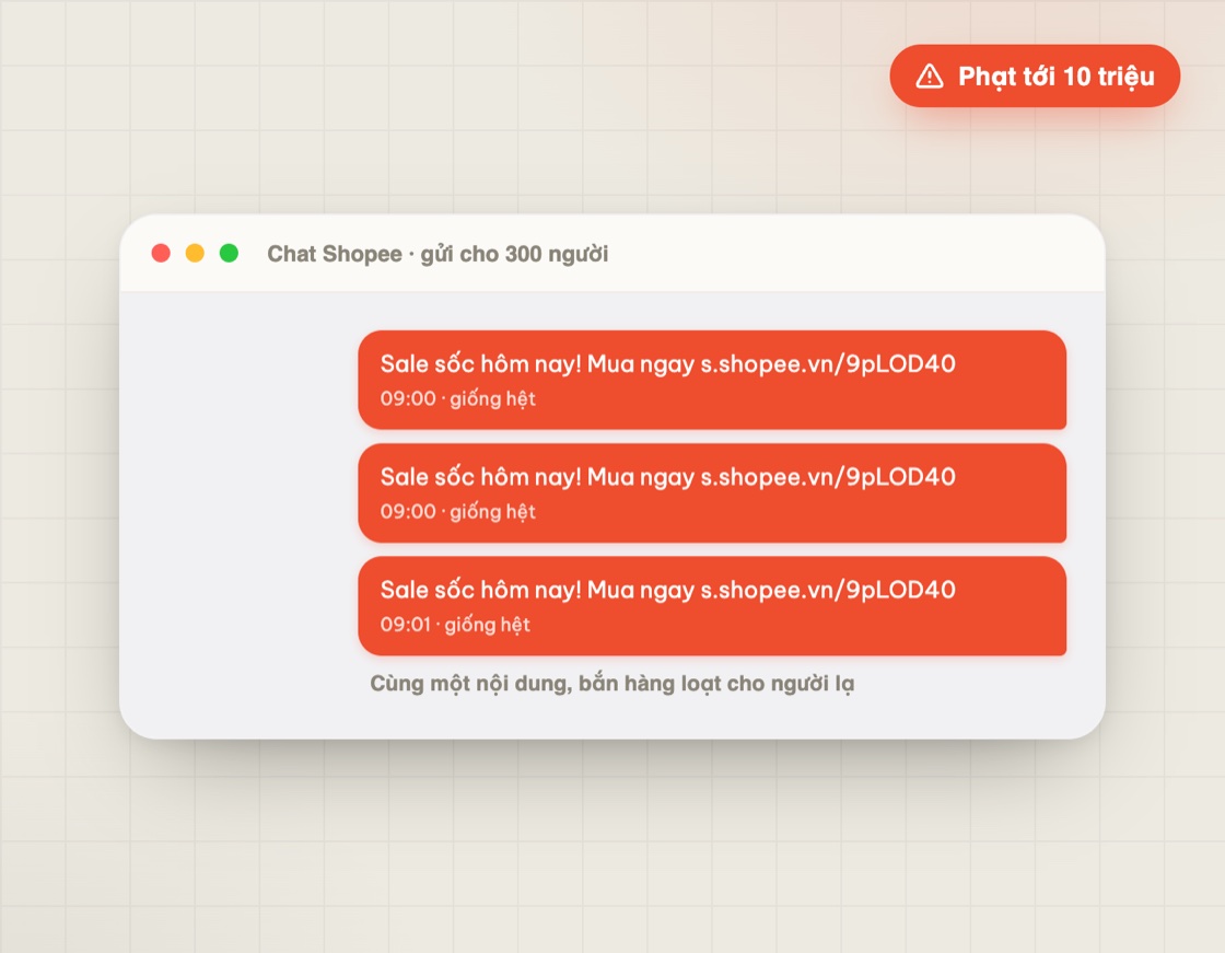Gửi hàng loạt cùng một tin quảng cáo qua chat Shopee cho nhiều người