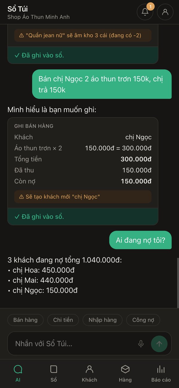 Sổ Túi trả lời câu hỏi Ai đang nợ tôi: 3 khách đang nợ tổng 1.040.000đ, liệt kê từng người