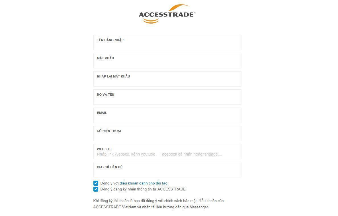 Hình ảnh form đăng ký tài khoản Accesstrade