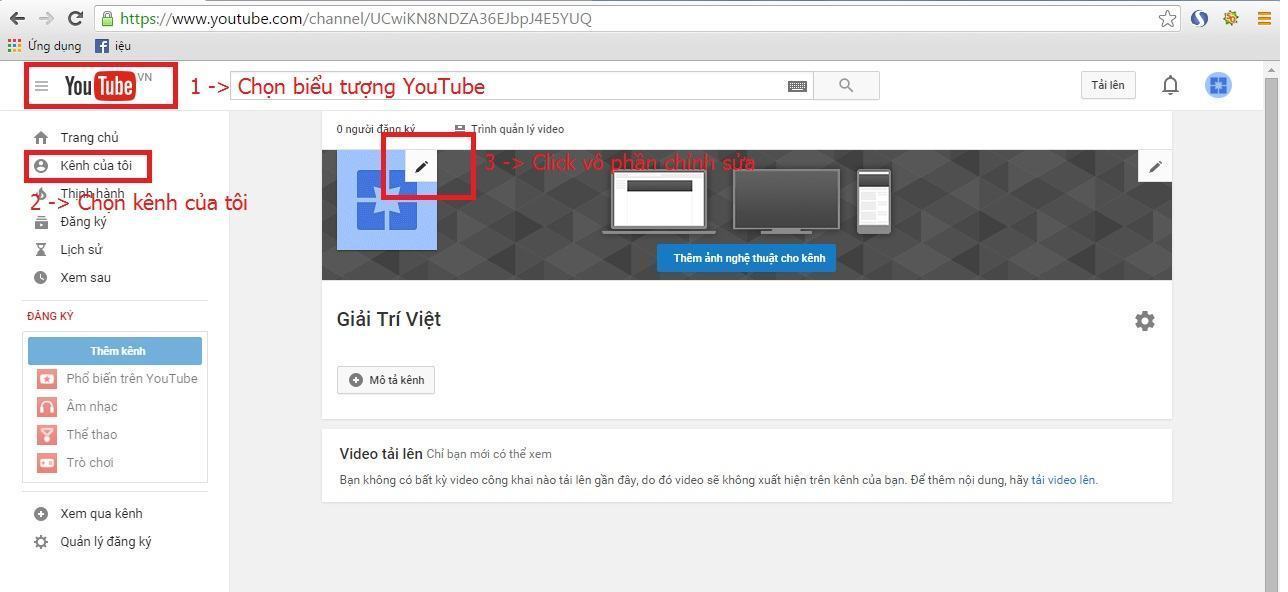 Hình ảnh giao diện kênh Youtube mặc định