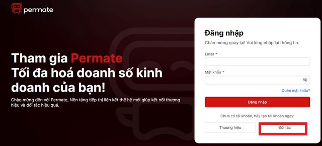 Trước tiên, bạn cần đăng ký tài khoản đối tác trên sàn Permate Trước tiên, bạn cần đăng ký tài khoản đối tác trên sàn Permate